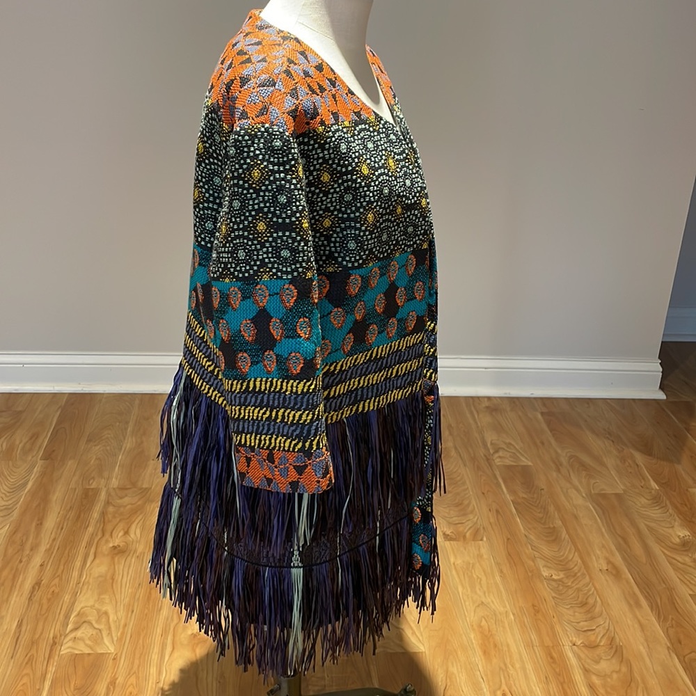 Oui, Odile! Mixed print mixed media fringe jacket blazer size L - Picture 3 of 12